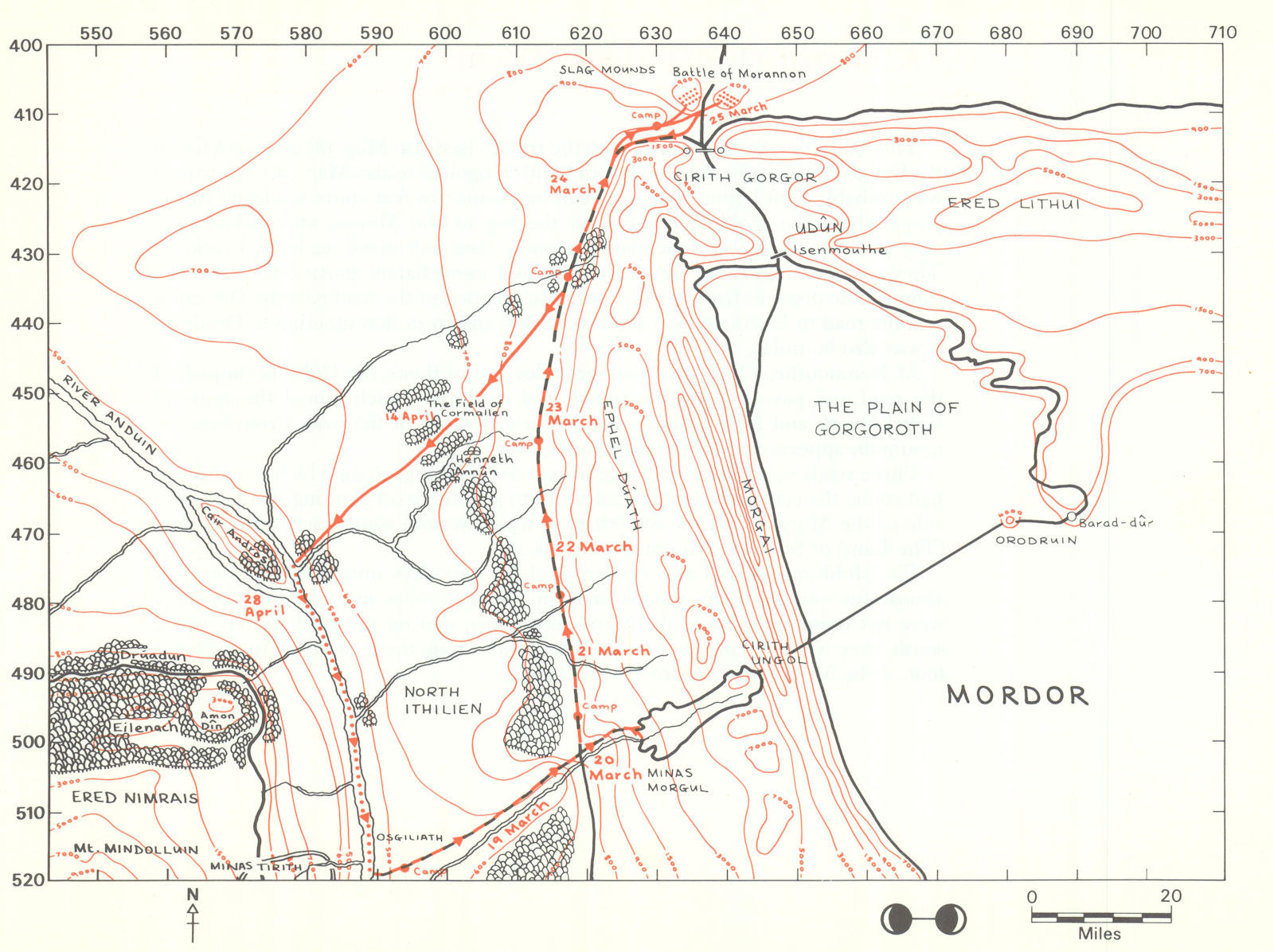 MIDDLE-EARTH The Battle of Morannon. Frodo's route. TOLKIEN/STRACHEY 1981 map